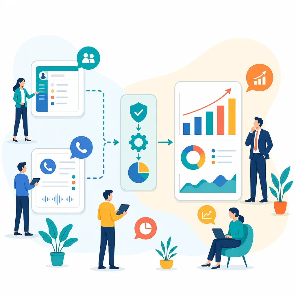 Схема автоматической передачи данных из CRM и телефонии в отчёт отдела продаж Схема автоматической передачи данных из CRM и телефонии в отчёт отдела продаж