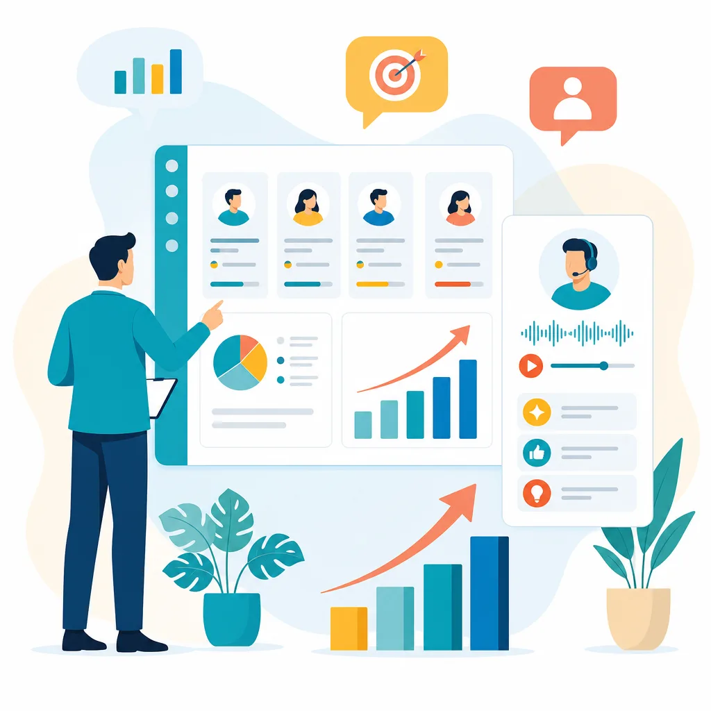 Руководитель анализирует звонки и данные CRM с помощью ИИ Руководитель анализирует звонки и данные CRM с помощью ИИ